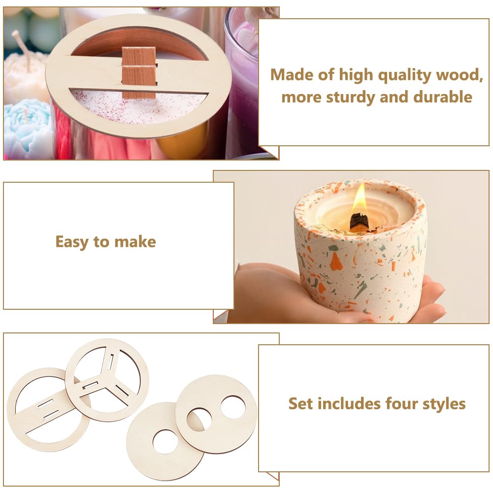 BENECREAT 8 Pcs 4 Styles Wooden Wick Centering Tool, 2.95 Inch Engraved Patterned Wick Holder, Candle Wick Stabilizer for Candle Making DIY BENECREAT