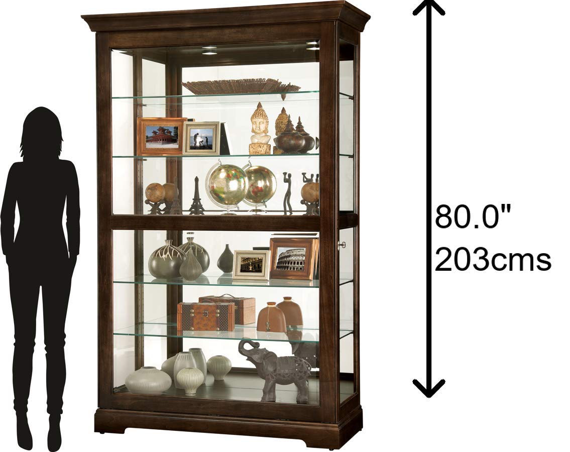 Howard Miller Kane III Curio Cabinet 680-626 – Espresso Finish Home Decor, Five Glass Shelves, Six Level Display Case, No-Reach Roller Light, Locking Slide Door Howard Miller