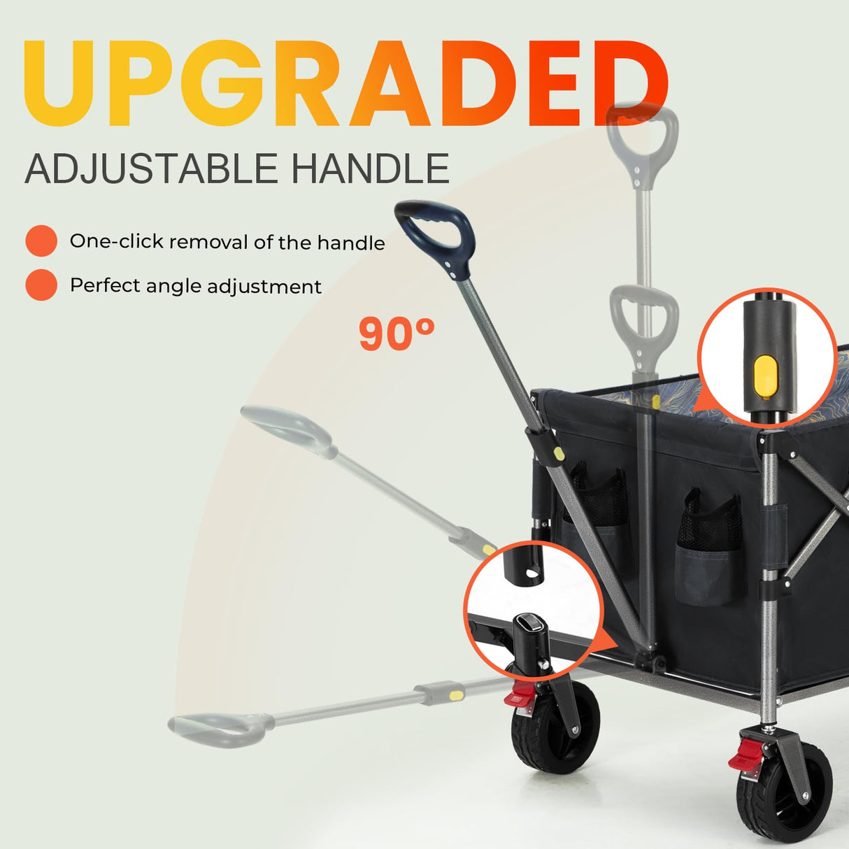 Overmont 200L Foldable Wagon Cart - 49.2" Extended Heavy Duty Collapsible Folding Utility Wagon with All-Terrain Big Wheels for Outdoor Camping Sports Garden Beach Grocery - 300lbs Support Overmont