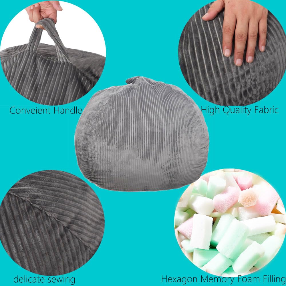 Bean Bag Chair 3Ft Luxurious Faux Rabbit Fur Memory Foam Bean Bag Chairs for Adults/Teens with Filling,Ultra Soft Faux Fur Fabric, Round Fluffy Sofa for Living Room Bedroom College Dorm (Grey) Kisoy