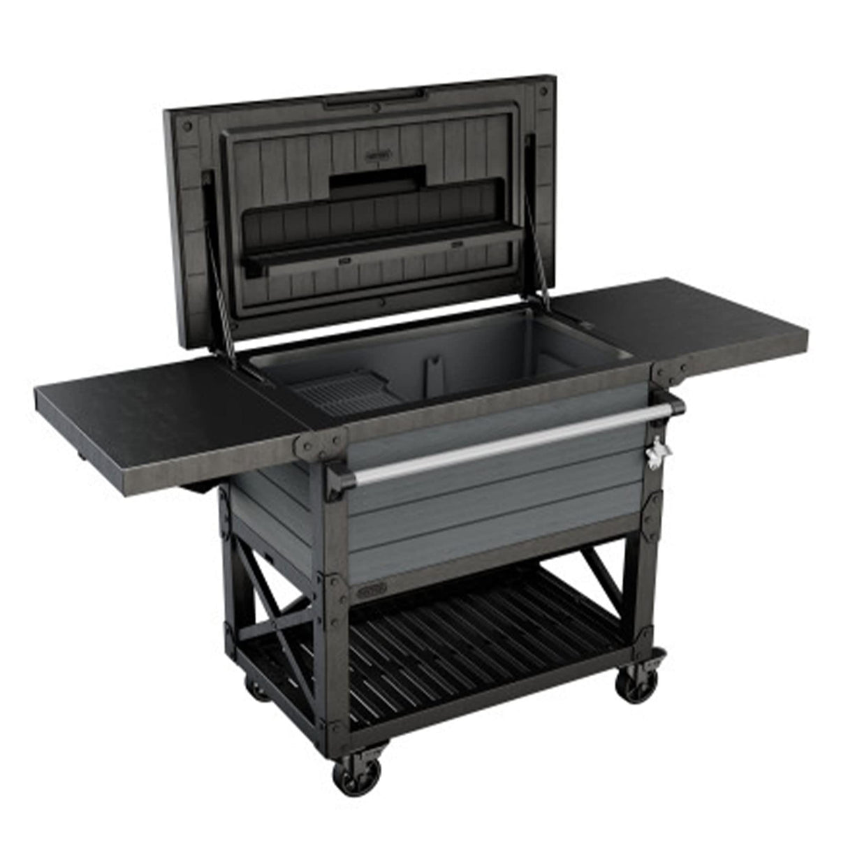 Keter Rolling Ice Cooler Cart, Outdoor Party Beverage Stand w/Wheels, 89.8 Qt, Dark Grey Keter