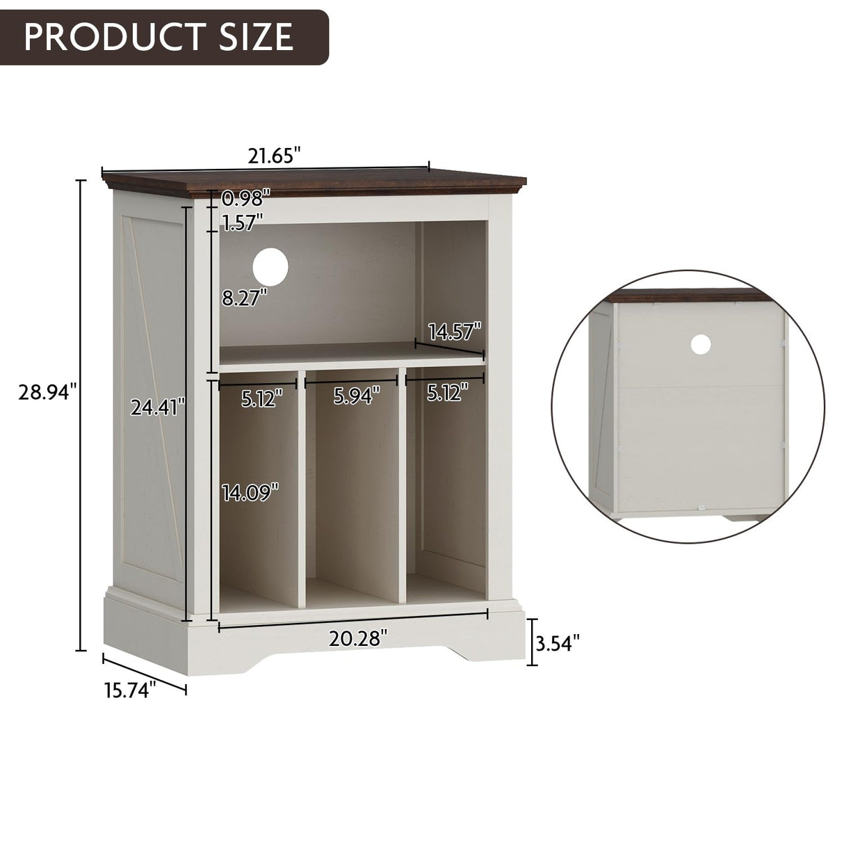 Farmhouse Record Player Stand, 3 Tier End Table, Turntable Stand with Vinyl Record Storage Holds Up to 160 Albums,Wood Record Holder Cabinet Dispaly Shelf for Living Room,Bedroom,Office,Antique White RowyPoey