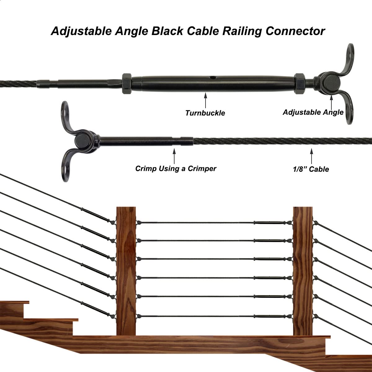 Toukioo Black Cable Railing Hardware Kit, for 1/8 Cable Railing System for Wood Posts, Stainless Steel Swage Toggle Turnbuckle 20 Pairs Toukioo