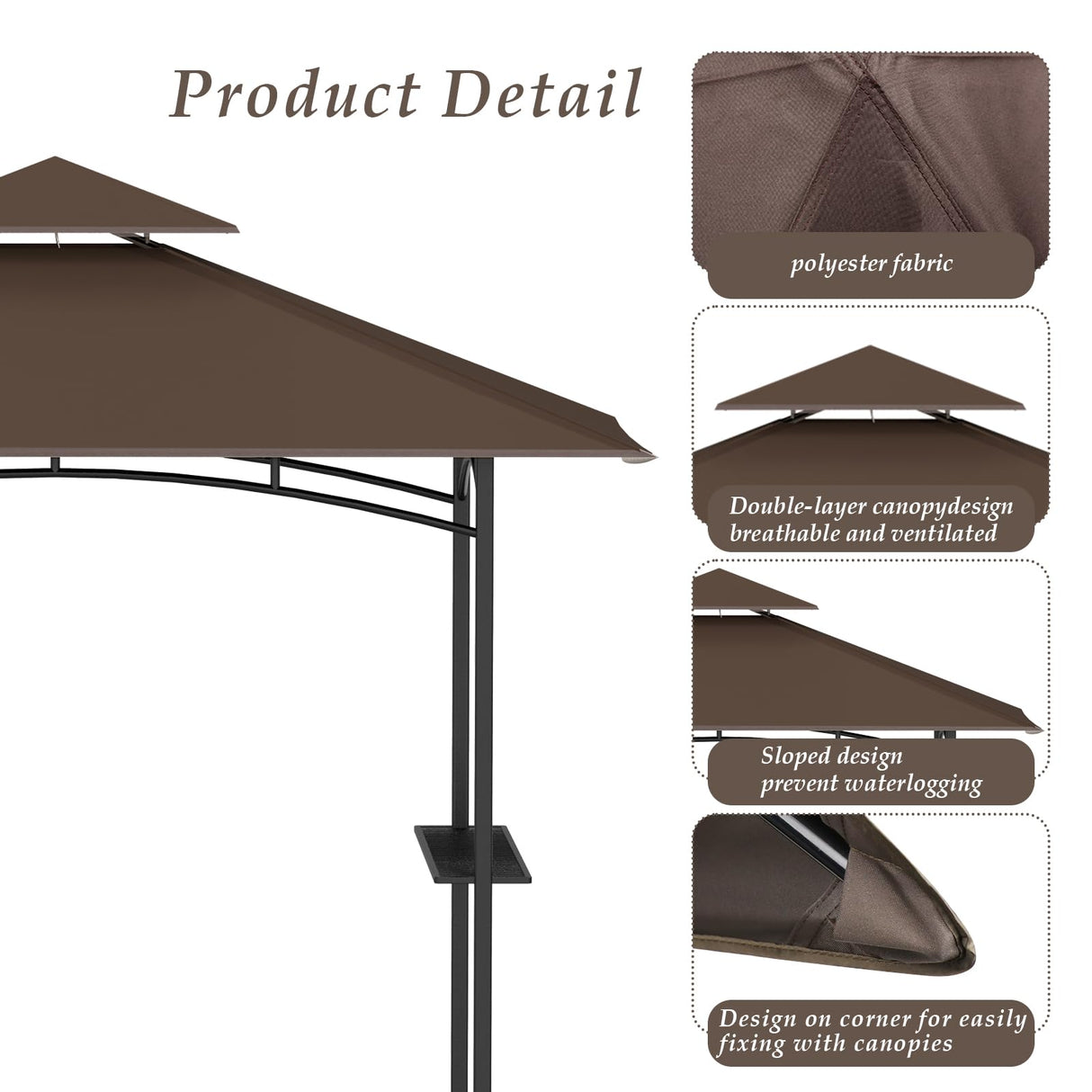 COVBOARD Grill Gazebo Replacement Top, 5 * 8 Outdoor BBQ Top Cover, Double Layer BBQ Gazebo Top Canopy for Model #L-GG001PST-F(Brown) COVBOARD