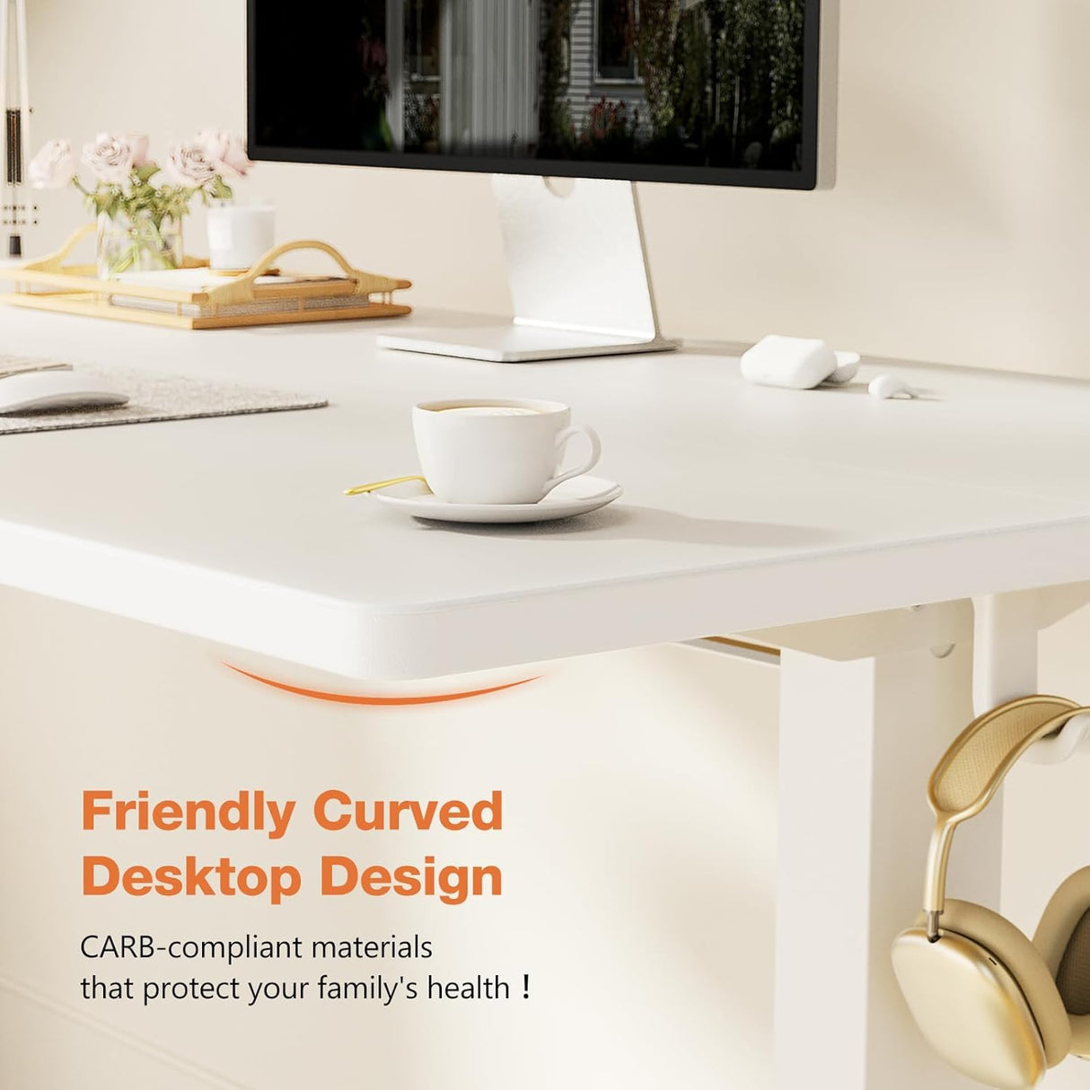 Sweetcrispy Standing Adjustable Height Desk, Electric 40 x 24 Inch Sit to Stand Up Rising Computer Gaming Table with 3 Memory Presets, Splice Board, T-Shaped Bracket Home Office Workstation - White Sweetcrispy