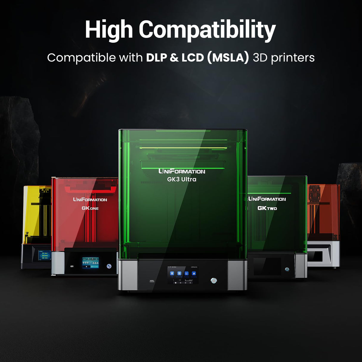 UNIFORMATION HD ABS Like Resin 2KG Hard Tough 3D Printer Resin Photopolymer UV Curing 3D Resin Liquid with High Precision Suit for SLA/LCD/DLP Printing Functional Mechanical Print 2x1KG HD Grey Uniformation