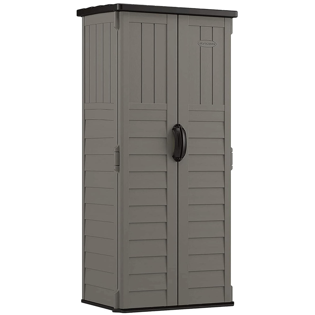 Suncast 22 Cubic Ft. Vertical Resin Outdoor Storage Shed with Lockable Double Doors, Weather-Resistant Multi-Wall Panels, Stoney Suncast