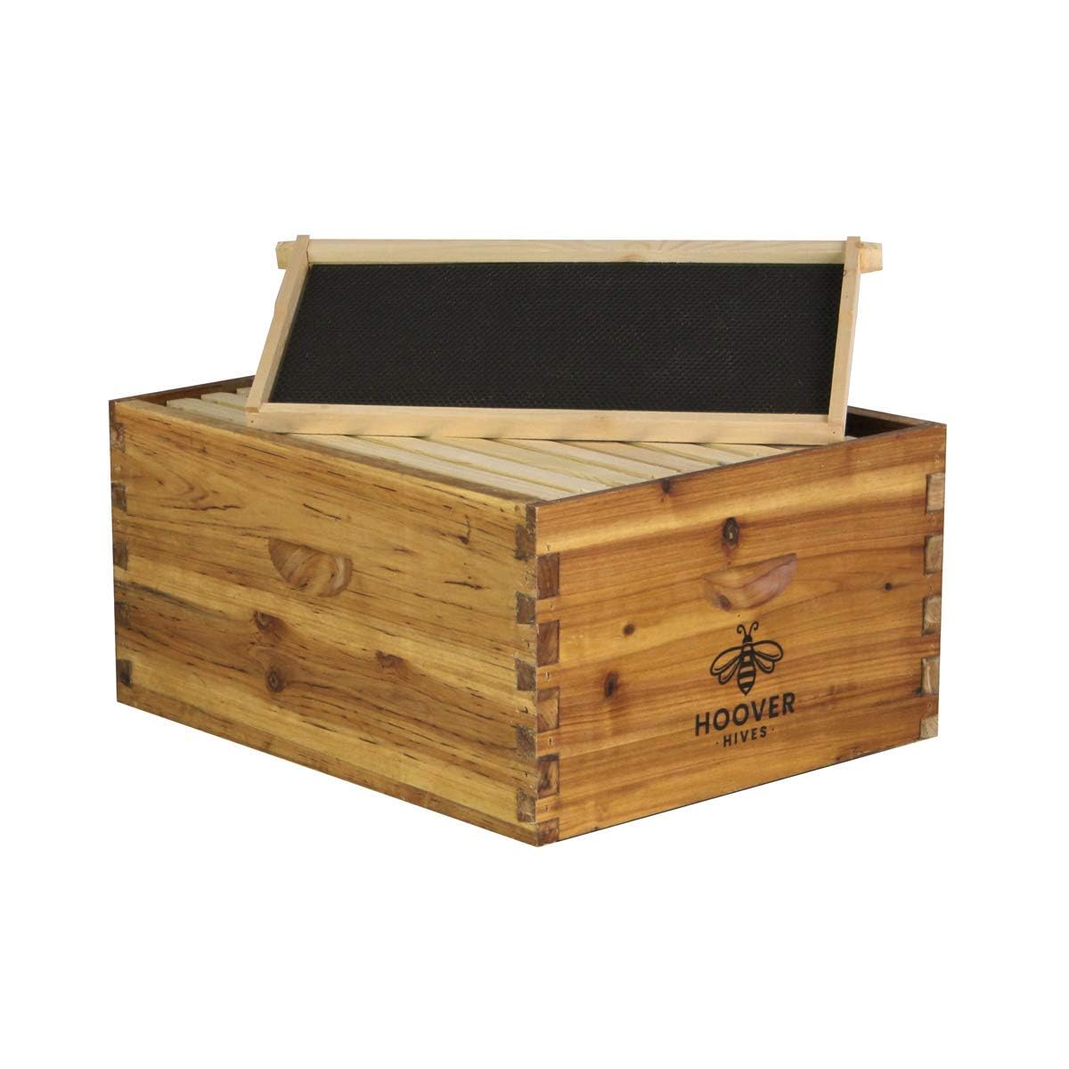 Hoover Hives 10 Frame Langstroth Deep Brood Box Dipped in 100% Beeswax Includes Wooden Frames & Waxed Foundations (Unassembled) Hoover Hives