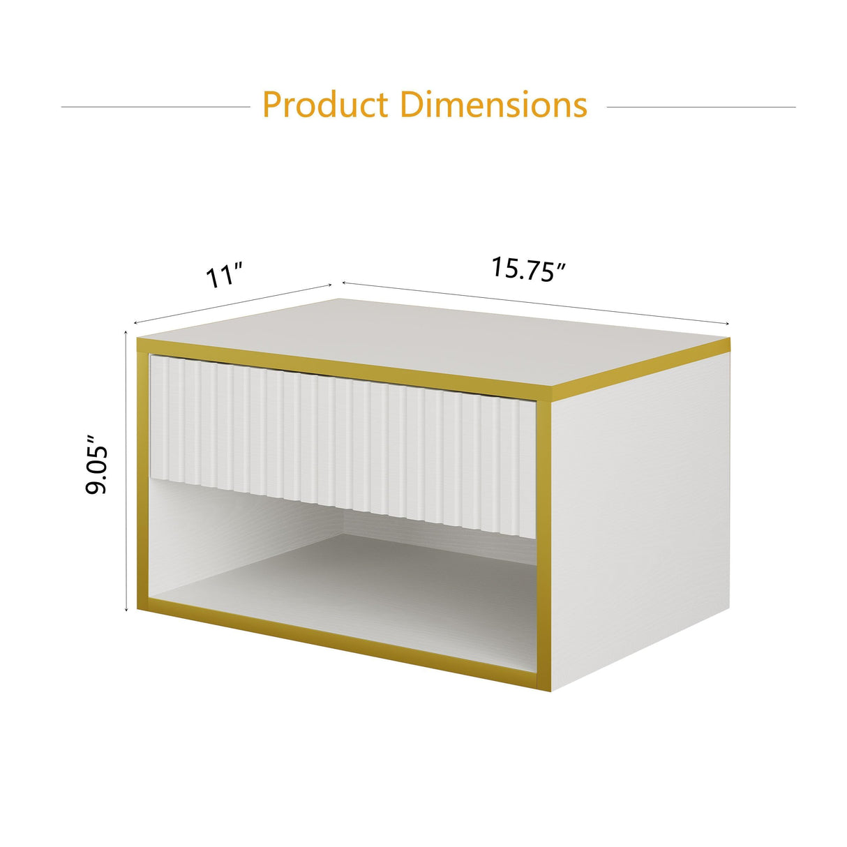 4ever2buy Floating Nightstand Set of 2, Modern Wall Mounted Nightstand with Open Shelf and Fluted Drawer, White and Gold Night Stand for Bedroom, White 4ever2buy