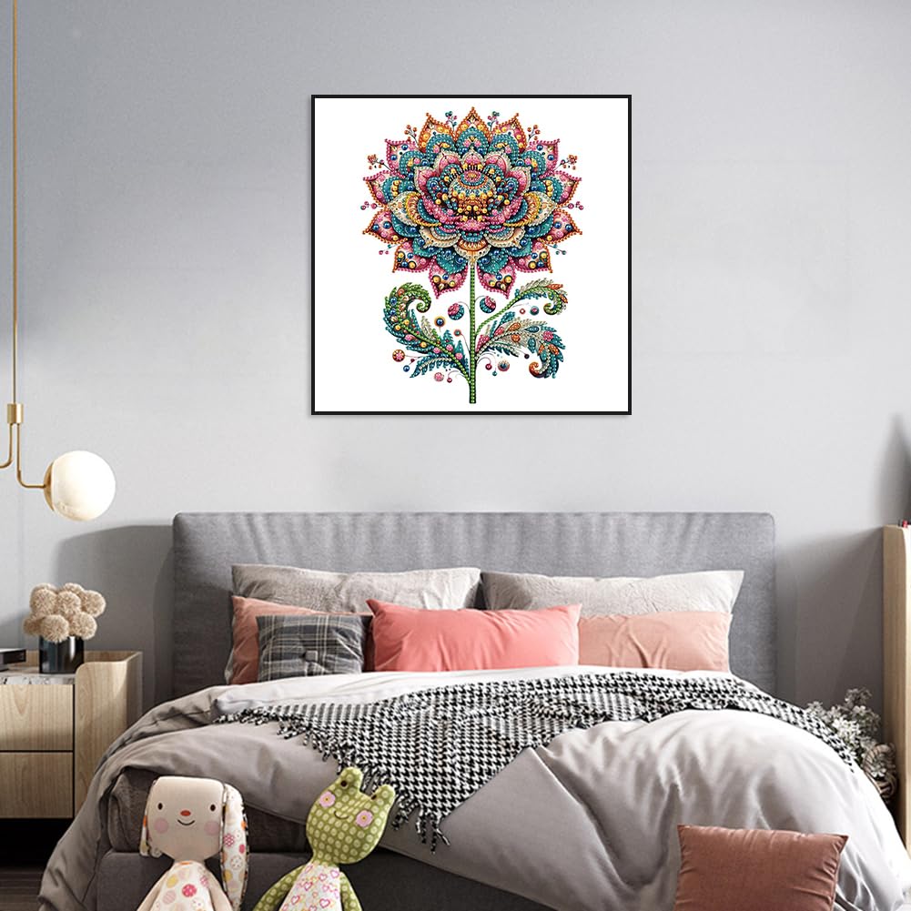 Stalente Diamond Painting Kits for Adults Lotus, 5D Special Shape Diamond Art Kits for Beginners, Crystal Rhinestones Diamond Painting for Home Wall Decoration Gift 12×12inch, Flower Stalente
