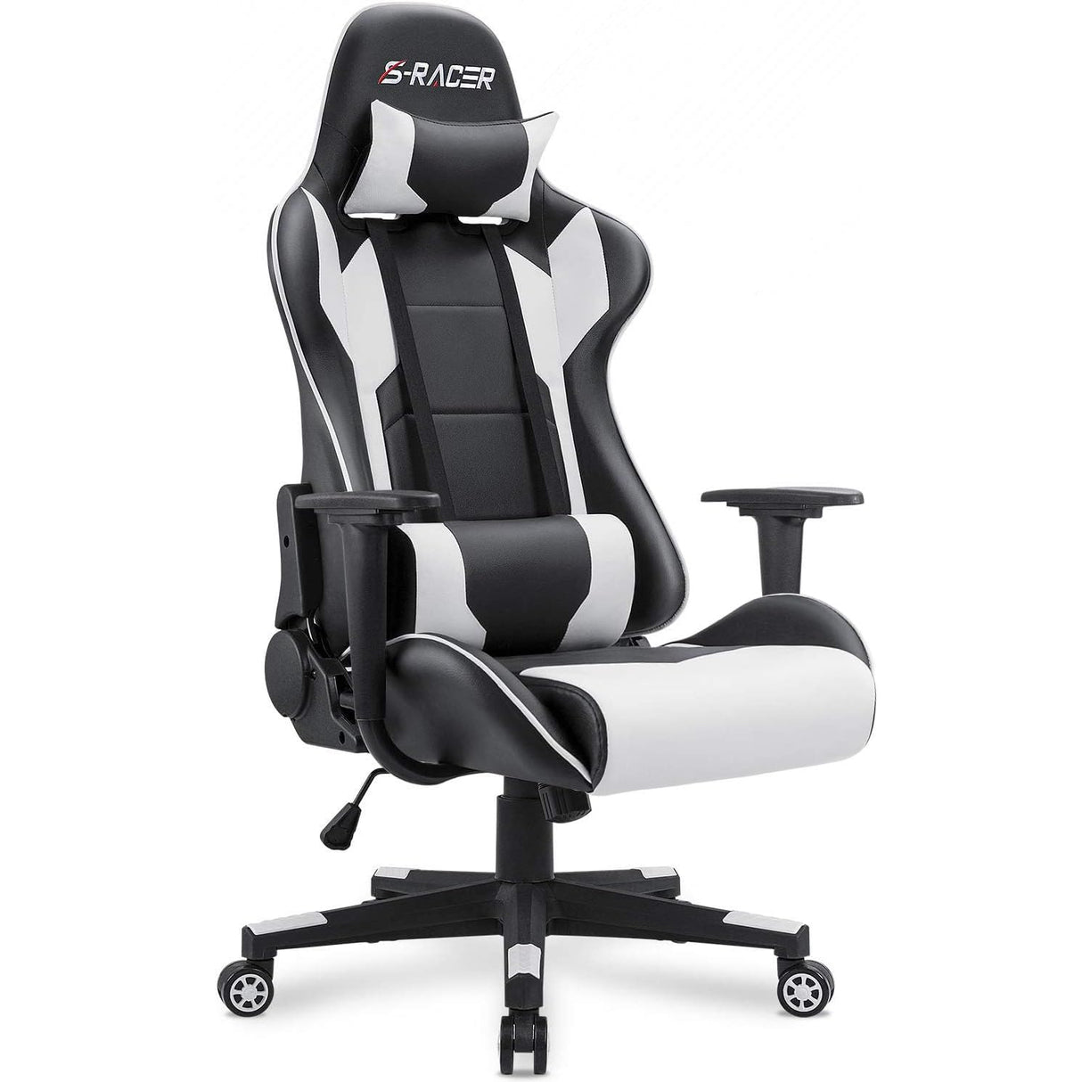 Homall Gaming Chair, Office Chair High Back Computer Chair Leather Desk Chair Racing Executive Ergonomic Adjustable Swivel Task Chair with Headrest and Lumbar Support (White) Homall