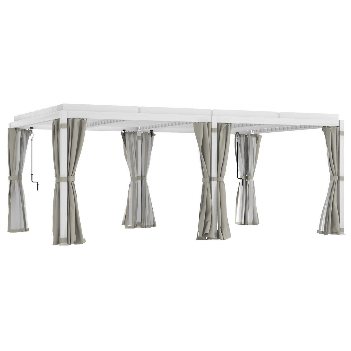 Outsunny 12' x 19' Louvered Pergola Hardtop Gazebo with Adjustable Aluminum Roof and Frame, Outdoor Pergola with Curtains and Netting, for Garden, Lawn, Backyard, and Deck, White Outsunny