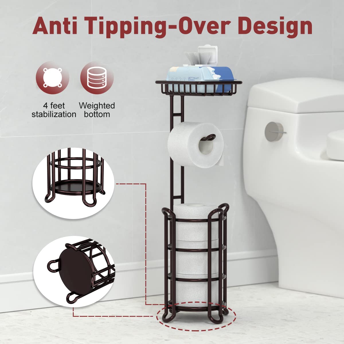 Toilet Paper Holder Stand Tissue Paper Roll Dispenser with Shelf for Bathroom Storage Holds Reserve Mega Rolls-Bronze TreeLen