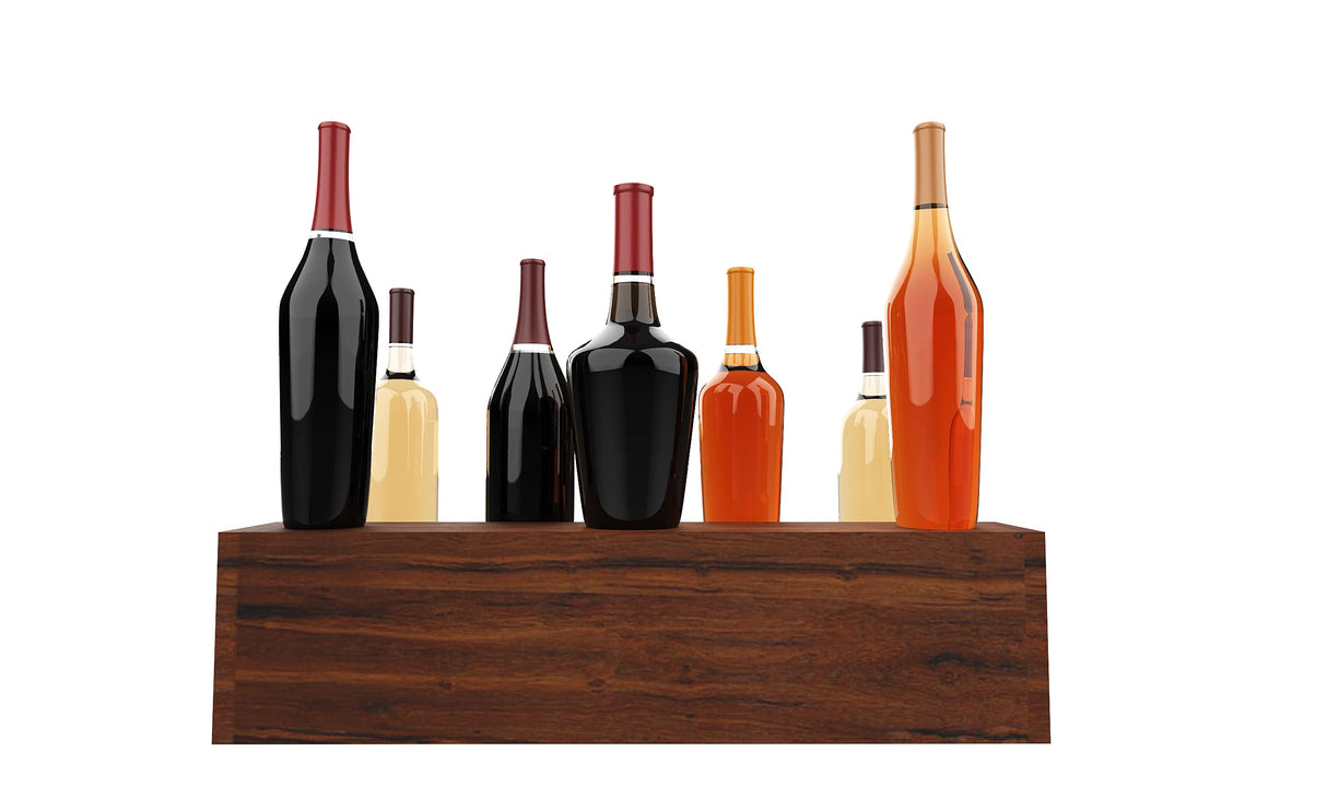 Liquor Bottle Stand - 24 Inch 3 Tier Liquor Bar Bottle Display Shelf, Holds 18 Bottles, Real Wood, No Installation Required (Dark Walnut) Tongmo