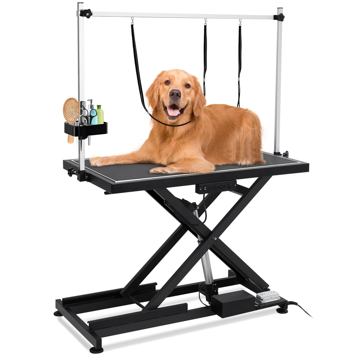 GarveeLife 50" Hydraulic Electric Dog Grooming Table,Heavy Duty X-Type Electric Lift Large Pet Grooming Table w/Aluminum Dog Grooming Arm,Anti Slip Tabletop,Tool Organizer/Dog Grooming Station GarveeLife
