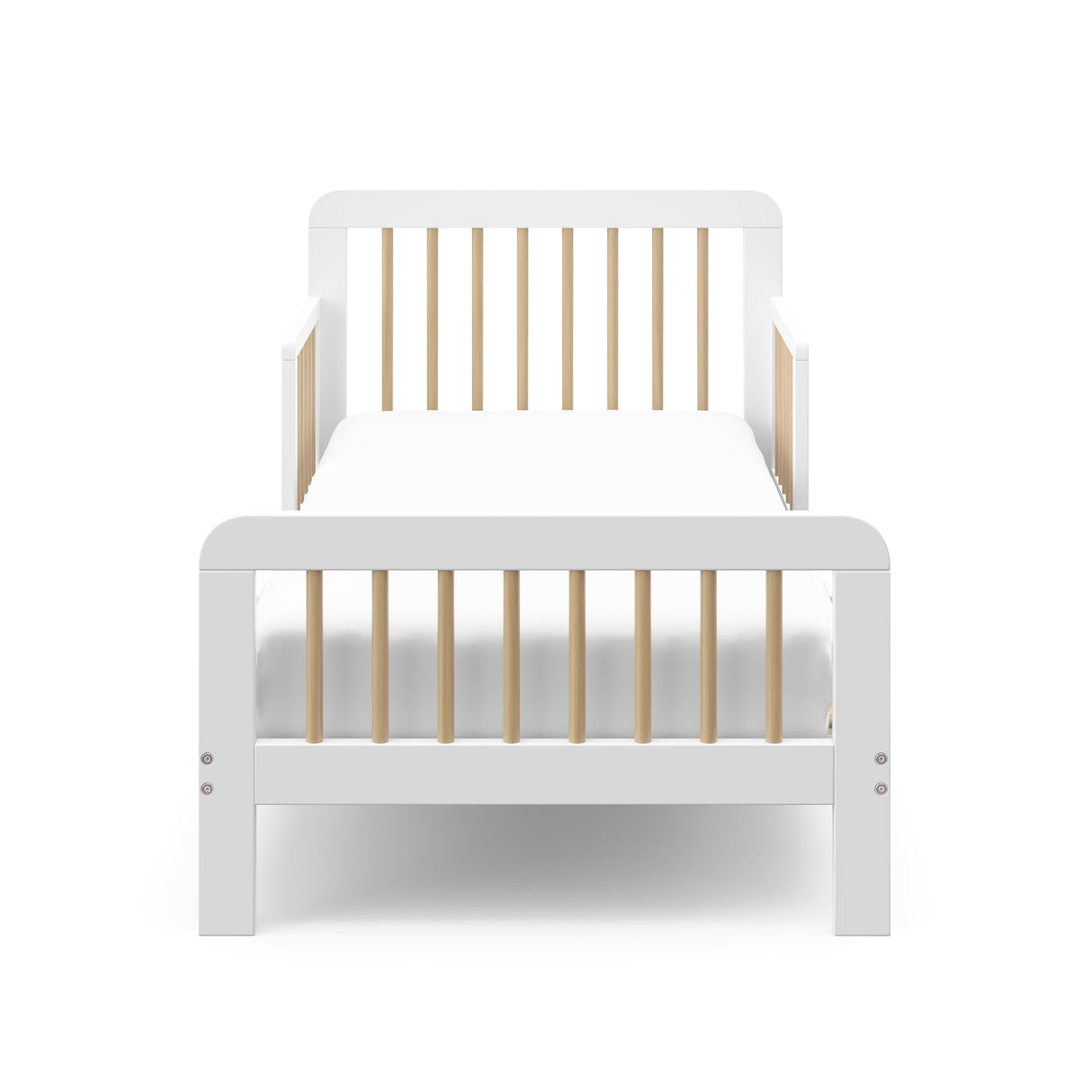 Storkcraft Pasadena Toddler Bed (White with Driftwood) - GREENGUARD Gold Certified, Fits Standard Full-Size Crib & Toddler Mattress, Toddler Safety Guardrails Included, Complete Design with Footboard Stork Craft