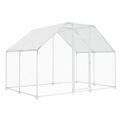 Large Metal Chicken Run, Chicken Coop with Lockable Door Flat Shape Walk-in Chicken Hen House with Waterproof & Anti-UV Cover for Duck Rabbit Habitat Cage Outdoor Poultry Cage for Yard Farm