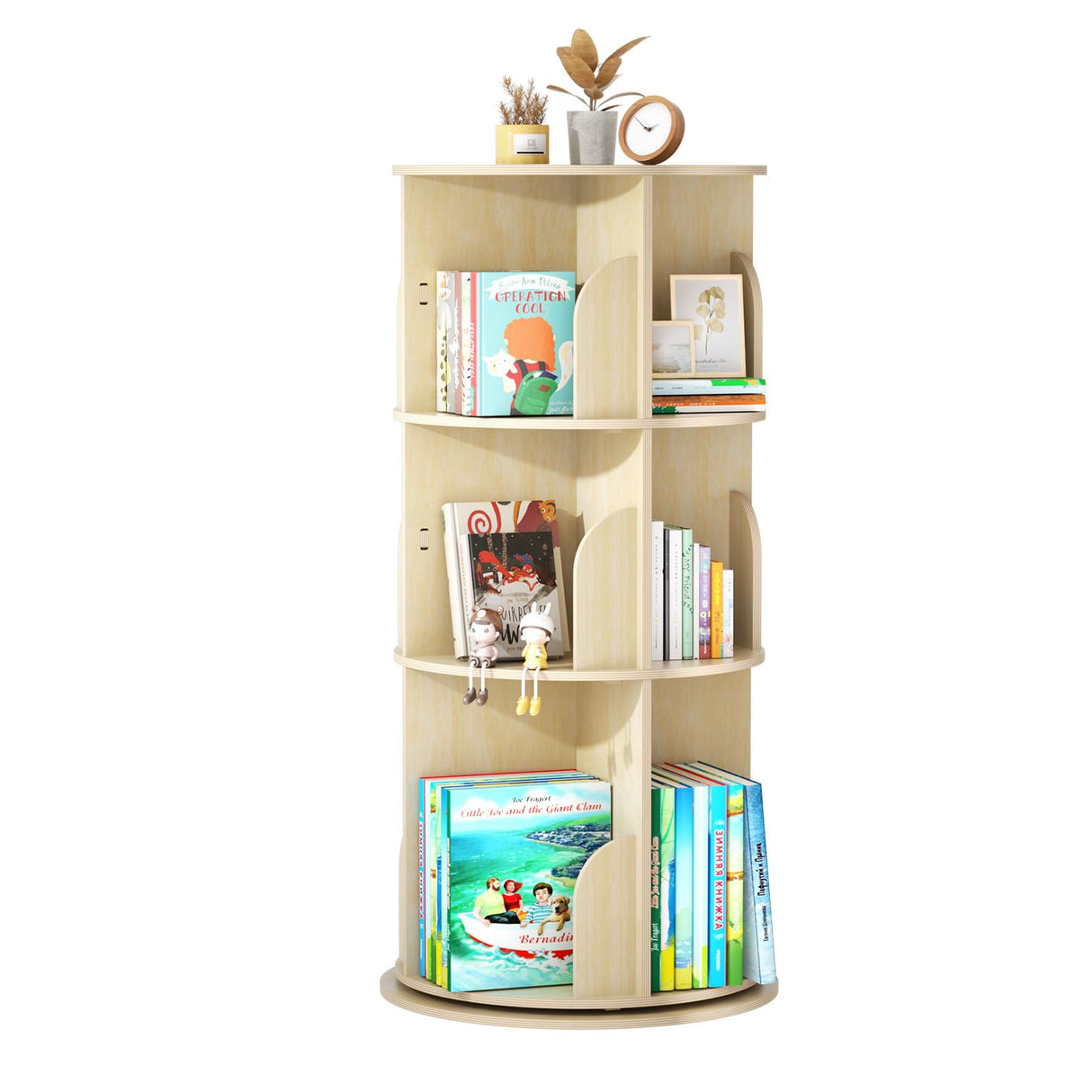 BIERUM Rotating Bookshelf Tower for Kids, 360° Display 3 Tier Spinning Bookshelf Storage Round Carousel, Small Rotating Bookcase, Revolving Bookshelf for Kids Room, Bedroom, Living Room BIERUM