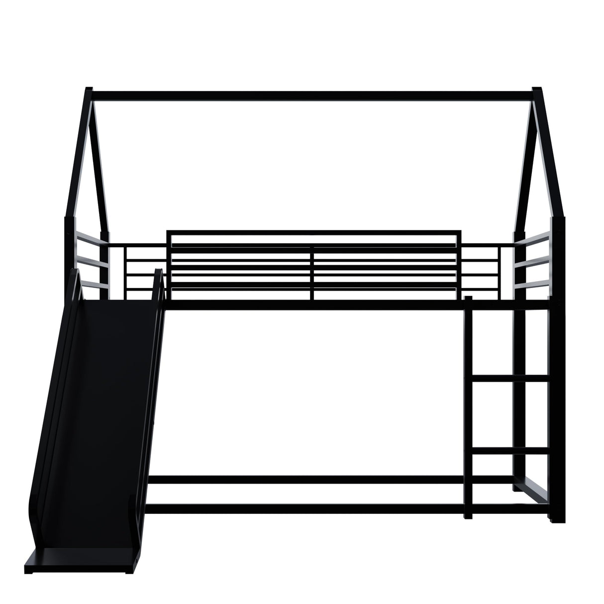 AEMSOFK Twin Over Twin Bunk Bed with Slide,House Shaped Bedframe w/Ladder, Heavy Duty Low Bunk Bed Frame with Guardrail,No Box Spring Needed & Easy Assemble(Black) AEMSOFK