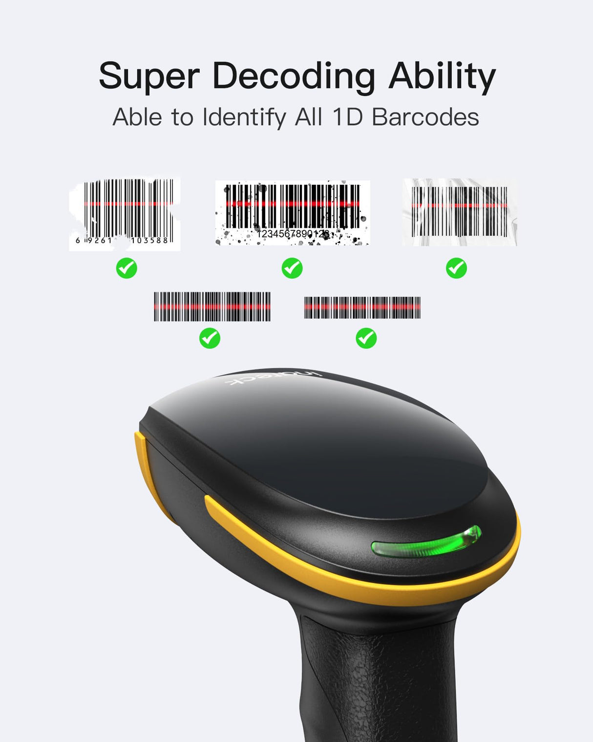 Inateck Wireless Barcode Scanner, Bluetooth Bar Code Scanner, 1D USB Barcode Reader Handheld, 1 Charge 3 Months, Scanner Barcode with APP and SDK Inateck