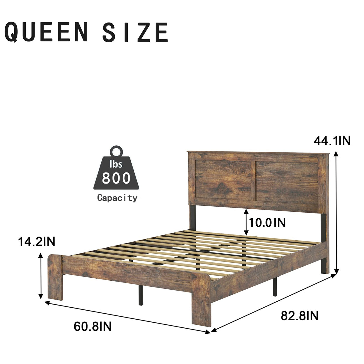 YHJIV Wood Queen Bed Frame with Headboard, Rustic Farmhouse Platform Bed Frame with 12 Wood Slats Support, No Box Spring Needed, Easy Assembly (Vintage Brown, Queen) YHJIV