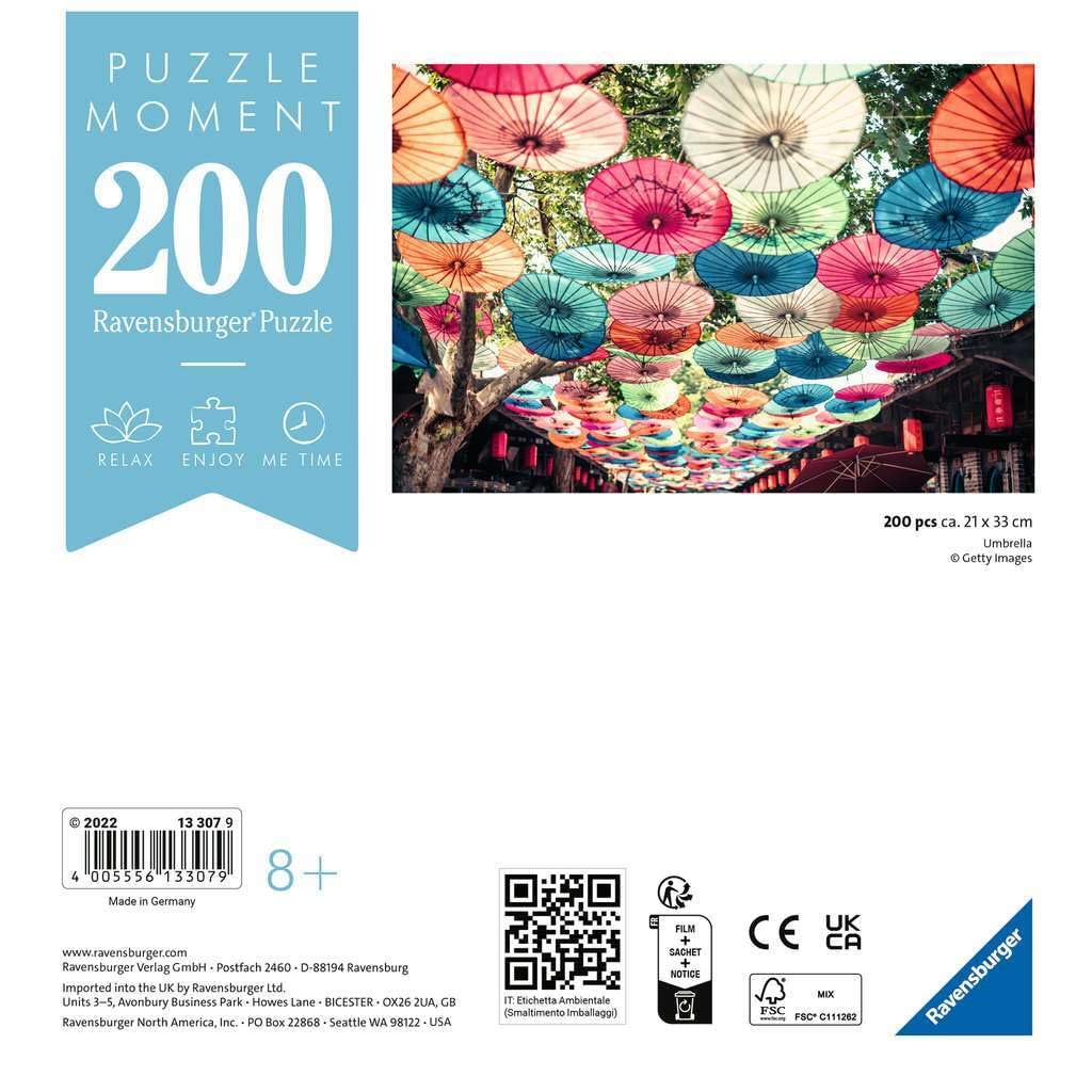 Ravensburger Puzzle Moment: Umbrellas - 200 Piece Jigsaw Puzzle for Kids & Adults | Unique, Perfect Interlock | Vibrant, Glare-Free Design | Made with FSC-Certified Wood | Quality Entertainment Time Ravensburger
