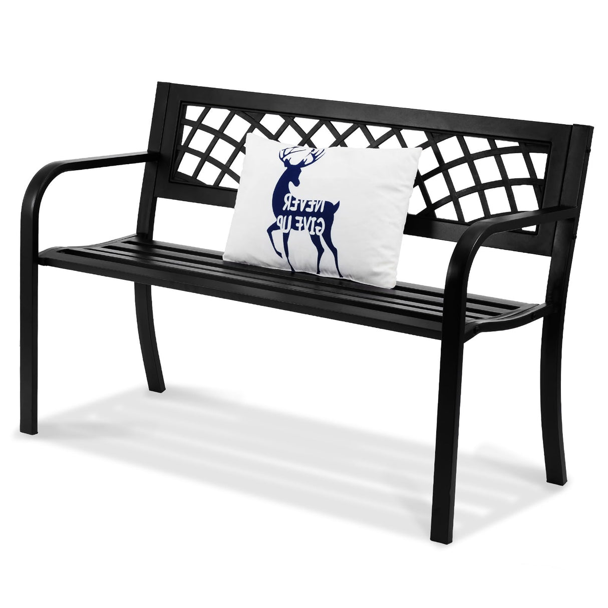 VEVOR Outdoor Bench, 46" Iron Steel Frame Garden Park Bench with Mesh Pattern and Plastic Backrest Armrests, Patio Bench for Garden, Park, Yard, Front Porch VEVOR