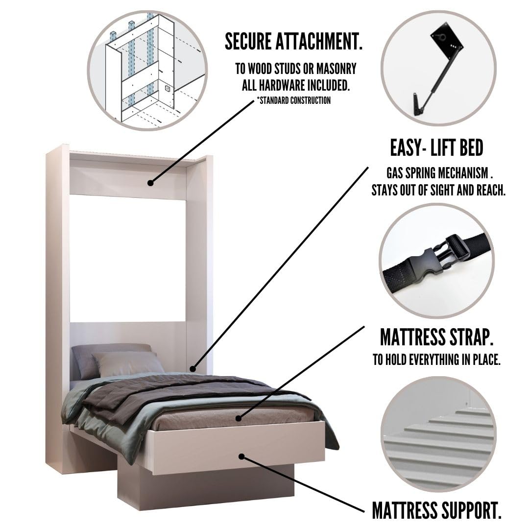 Oakland Living Easy-Lift Twin Murphy Wall Bed in White with Shelf Oakland Living