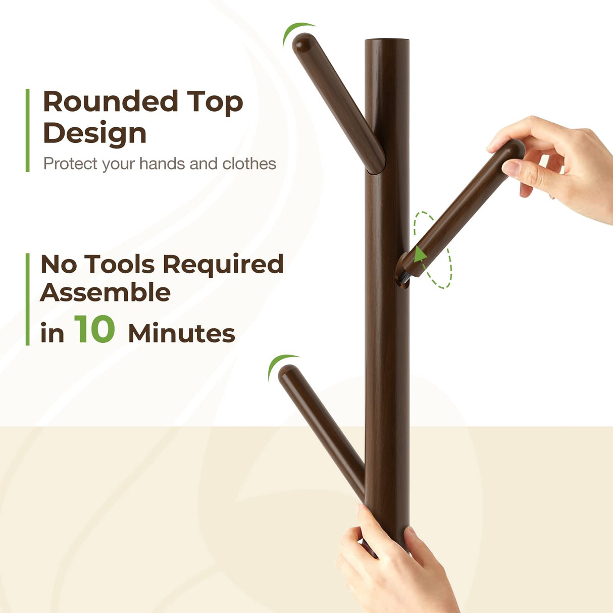 GREENSTELL Coat Rack with 8 Hooks, Wooden Coat Rack Freestanding with Shelf, Coat Tree with 4 Height Options 50.5"-72.6", Coat Hanger Stand for Bags, Clothes, Umbrellas, Hats, in Home, Brown GREENSTELL