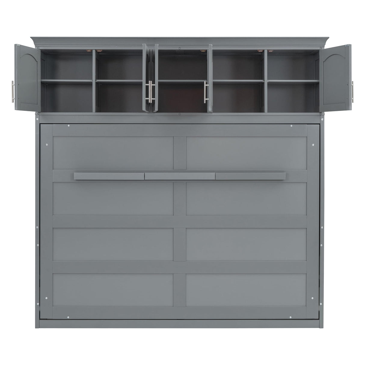 Merax Modern Farmhouse Solid Wood Murphy Cabinet Bed with Top Cabinets, Tall Wall Platform Bed No Box Spring Needed/Easy Assemble Queen,Gray Merax