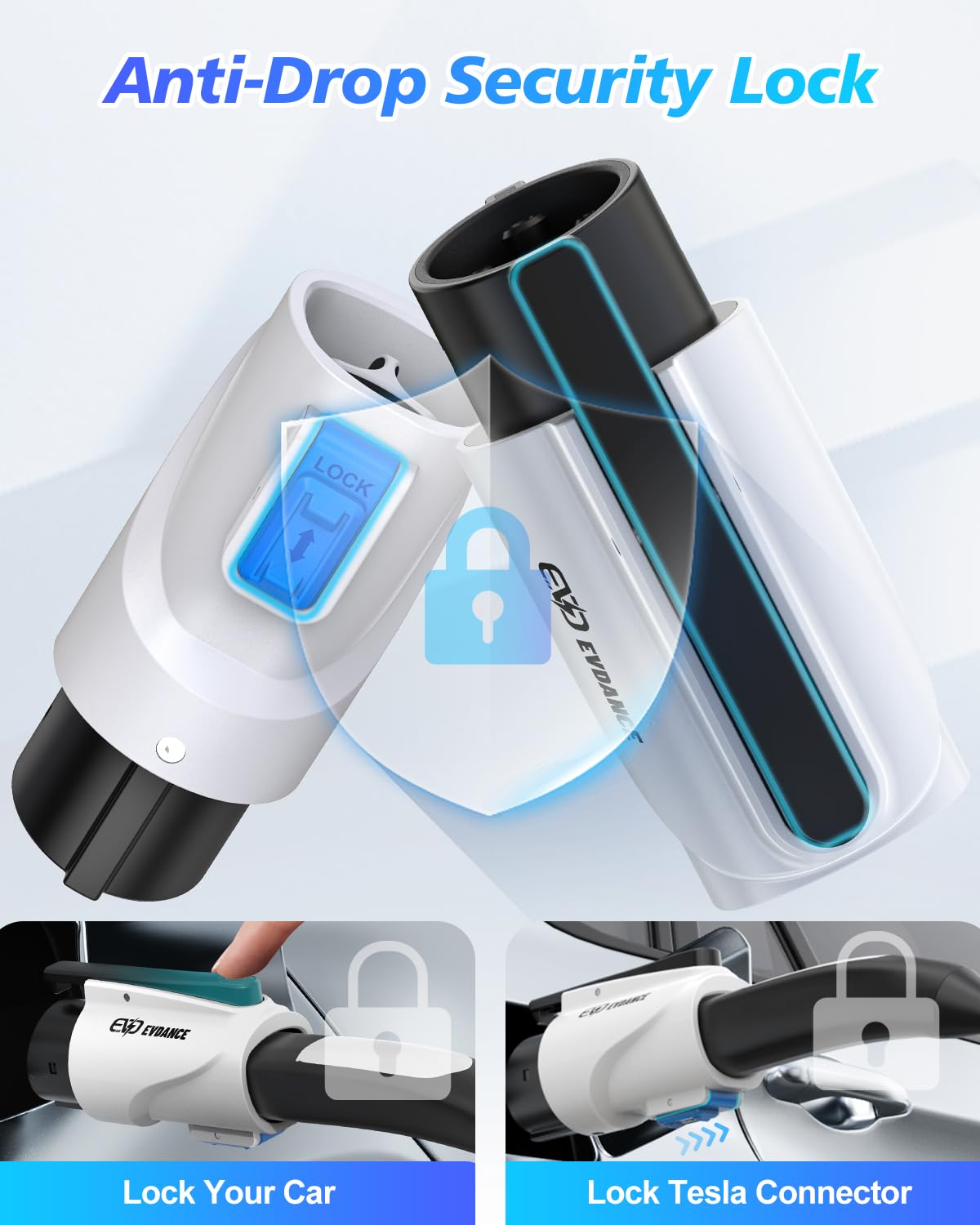 EVDANCE NACS to J1772 Charging Adapter - Max 80 Amp & 250V J1772 EV Adapter Compatible with Tesla High Powered Connectors Destination Chargers and Mobile Connectors (White) EVDANCE