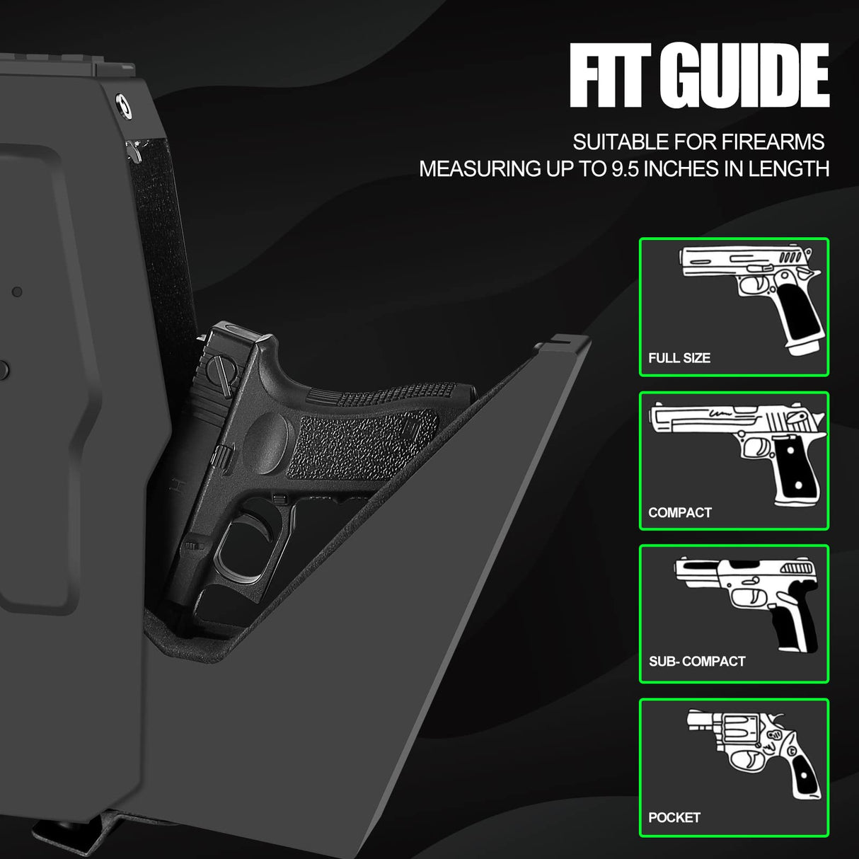 Biometric Mounted Handgun Gun Safe for Nightstand, Desk, Bed Side, Wall,Truck - Auto Open Hidden Hand Gun Safe for Pistol -with Fingerprint, 6-button Backlit Keypad, KEY Access VoleStay