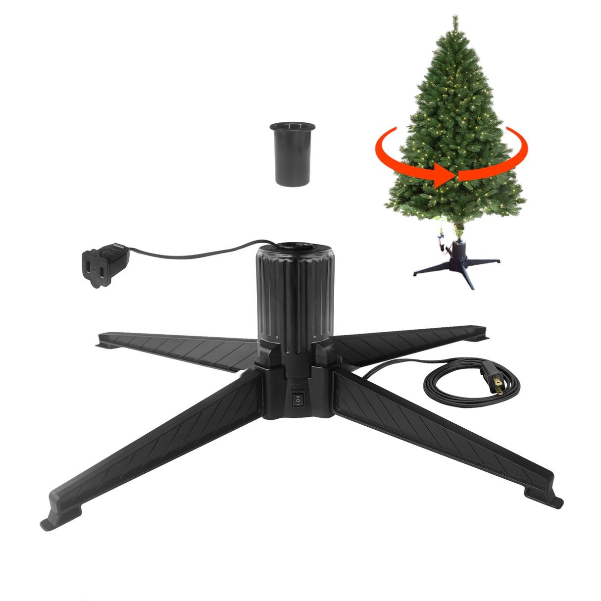 Stright 360-Degree Rotating Christmas Tree Stand, Adjustable Revolving Base for Tree Up to 7.5FT, Spinning Christmas Tree Stand with 2 Settings Trunk Diameter and One Built-in Electrical Outlet Stright