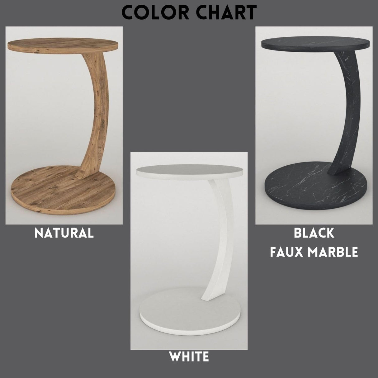 Furpinea C Shaped End Table for Couch Small Places, Space Saver Round Side Table for Sofa and Bedside with Wheels, Coffee and Eating Snack Time Tray for Living Room, Office (Natural) Furpinea