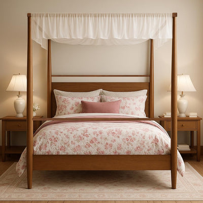 Solid Wood Canopy Bed Frame Four Poster Bed, No Springs Required