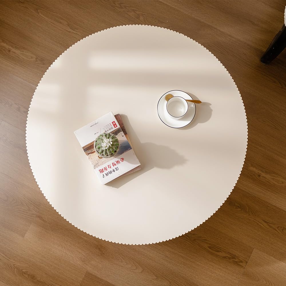 WUPDPQS Round Drum Coffee Table White Round Fluted Coffee Table Wood Circle Coffee Table Circular Pedestal Coffee Table Industrial Center Table for Farmhouse Living Room (White, 30.9 * 30.9 * 13.8") WUPDPQS