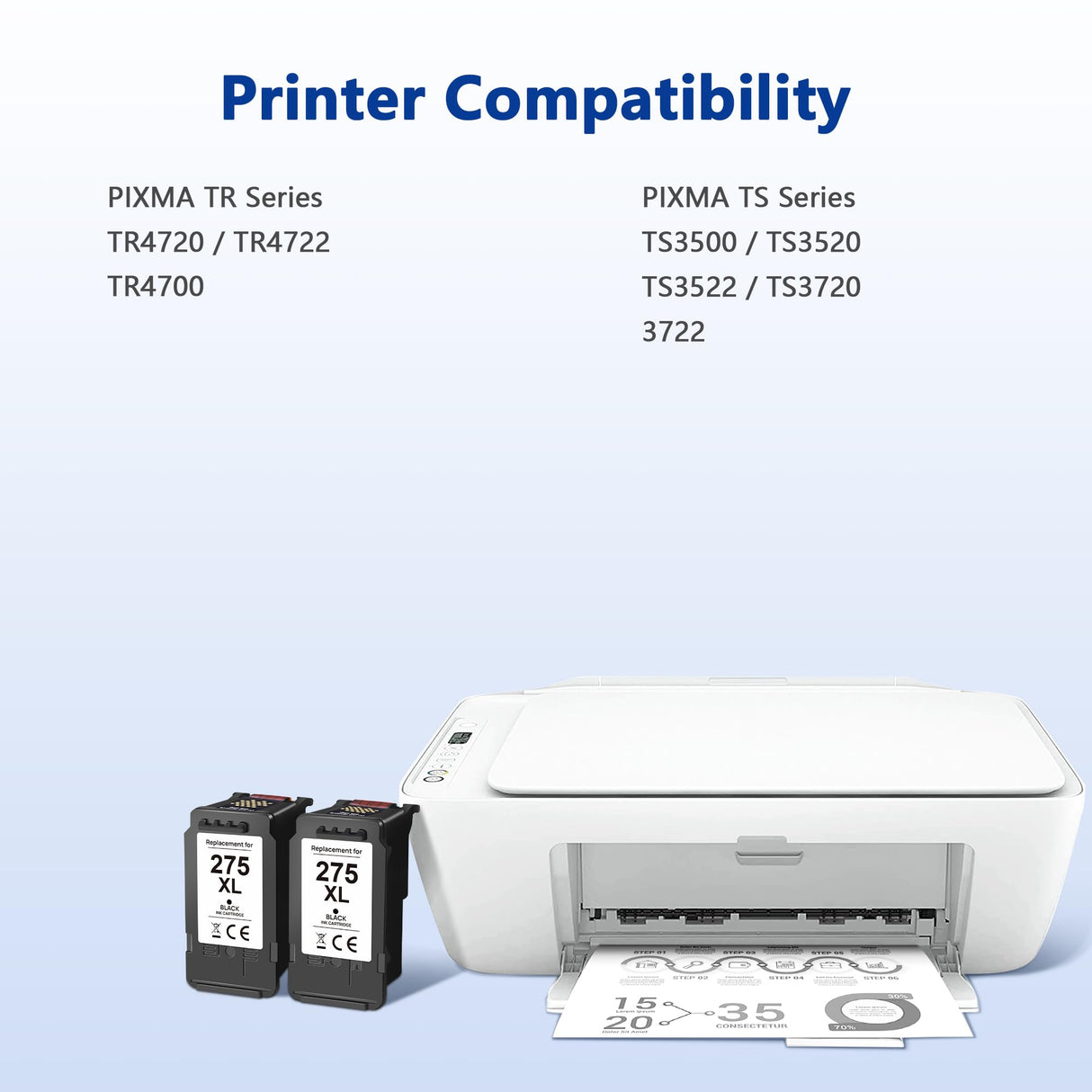 PG-275 Black Ink Cartridge 275XL High Capacity Replacement for Canon PG-275 Black Ink Cartridge Compatible to Canon PIXMA TR4720 TS3522 TR4700 TS3722 TS3500 TS3520 TS3720 TR4722 (2 Black) TECKKIN