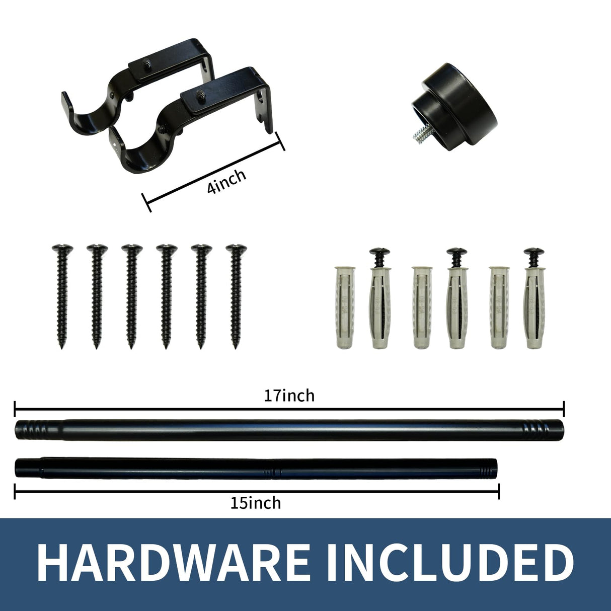 Joydeco Curtain Rods for Windows 16 to 120 inches Adjustable Decorative Window single rod with Aluminium Finials(16" to 120",1PCS,Black) Joydeco