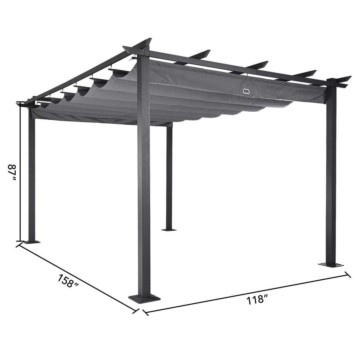 HAPPATIO 10' X 13' Outdoor Retractable Pergola Canopy for Deck, Backyard, Patio, Aluminum Pergola with Sun Canopy, Includes Ground Studs and Expansion Screws (Grey) HAPPATIO