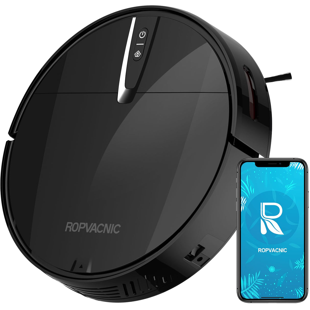 ROPVACNIC Robot Vacuum Cleaner with 3000Pa Cyclone Suction, APP/Voice/Remote Control, Automatic Self-Charging Robotic Vacuum, Scheduled Cleaning, Ideal for Pet Hair, Hard Floor, Low Carpet ROPVACNIC