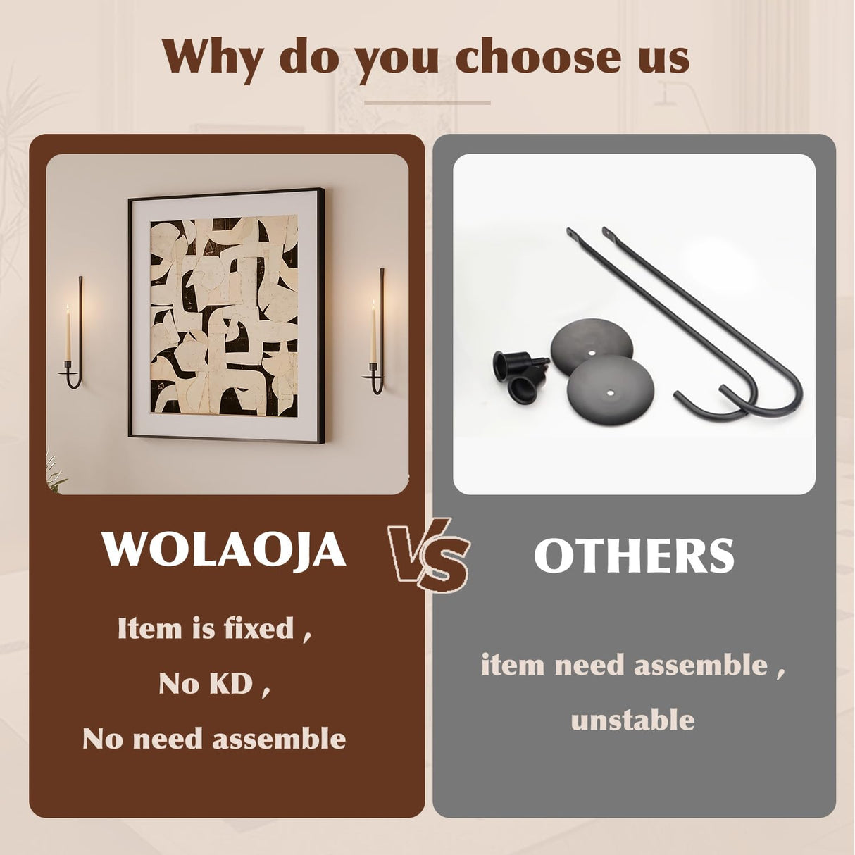 Metal Wall Candle Sconce Holder Set of 2 Wall Mount Candle Holder Pillar Holder Black Modern Wall Candle Sconces Hanging for Living Room Farmhouse Fireplace Wedding WOLAOJA