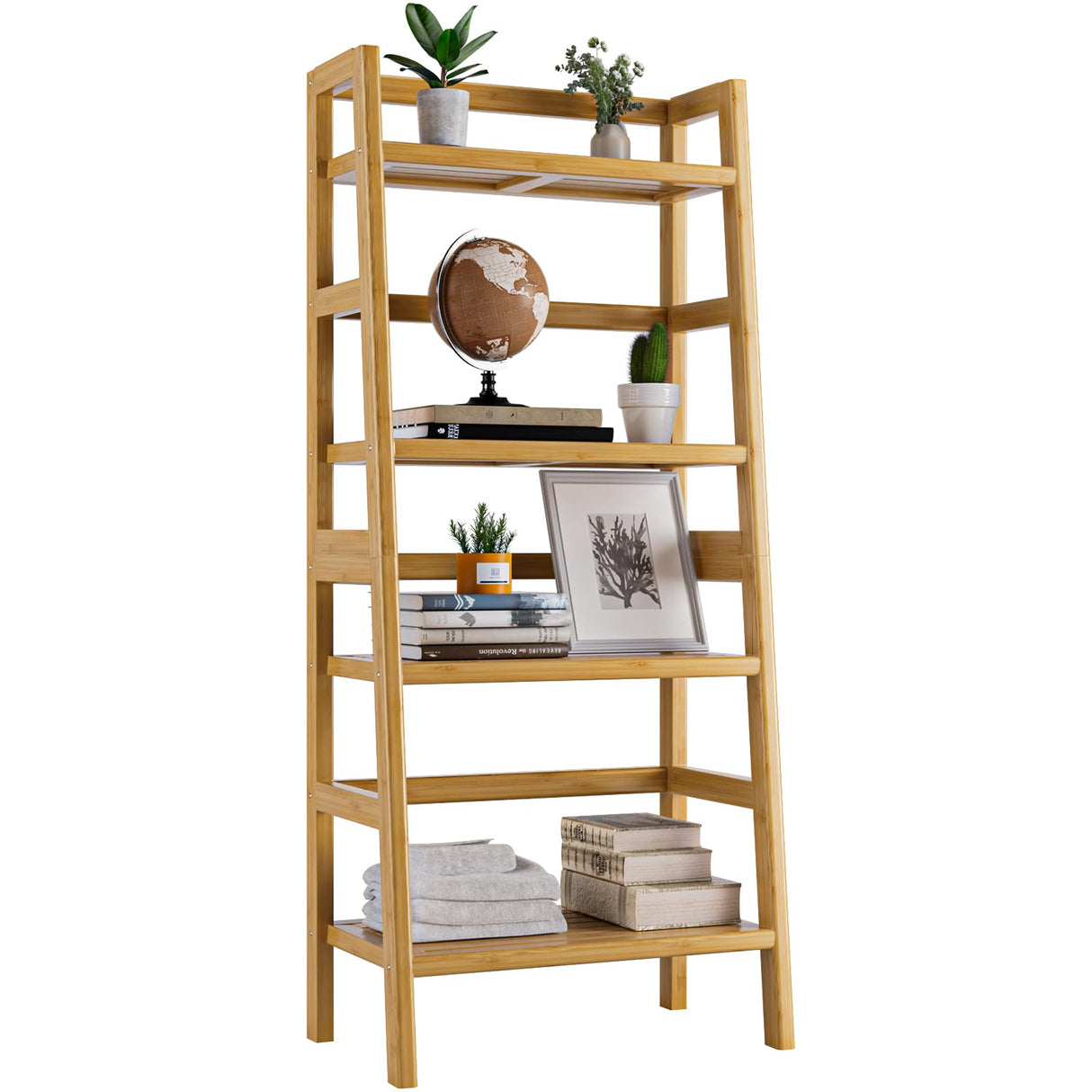 HITNET Bamboo 4-Tier Ladder Shelf - Versatile Storage & Display Rack for Home & Office HITNET