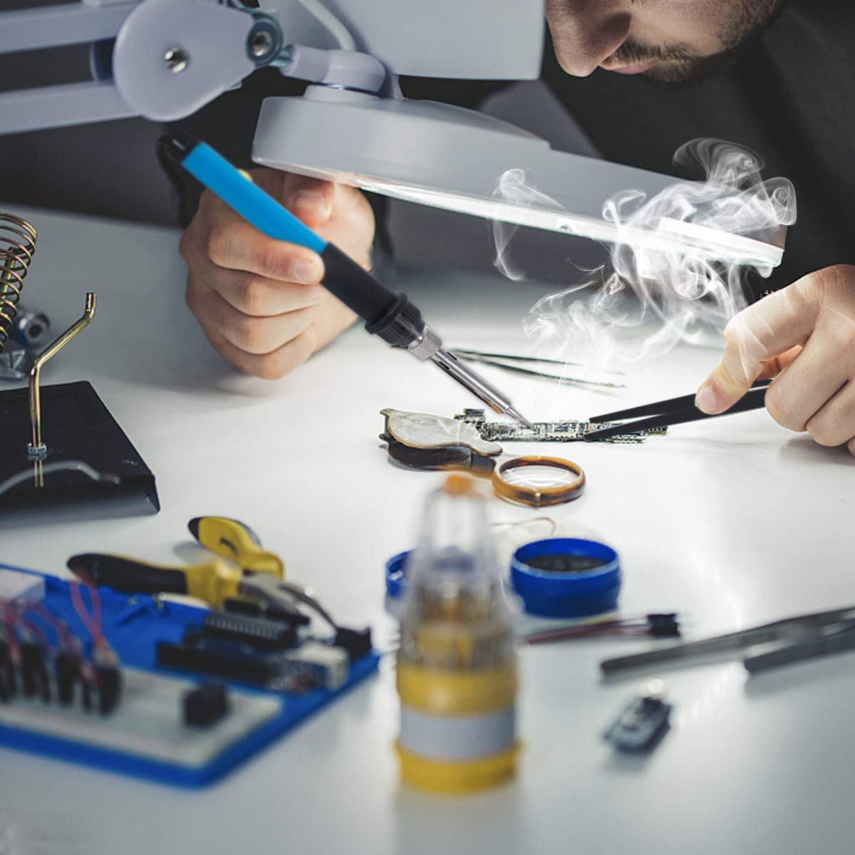 Soldering Iron Kit, Adjustable Temperature 13-in-1 60W Soldering Tool, Solder Kit Electronics with ON/Off Switch, 5 Soldering Tips, Solder Sucker, Stand, Tweezers, Solder Wire, Wire Cutter, Carry Bag KLARYTYMA