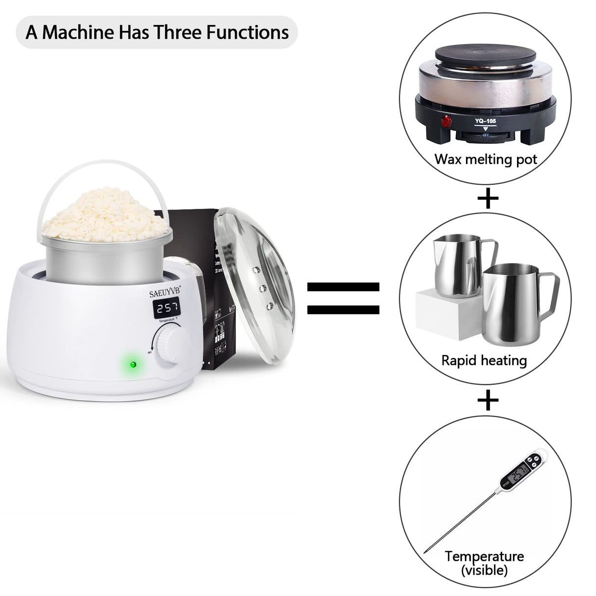 SAEUYVB Wax Melter for Candle Making,Candle Melting Pot,Candle Wax Melter,Multifunctional Wax Melting Tool with LED Temperature Display (White) SAEUYVB