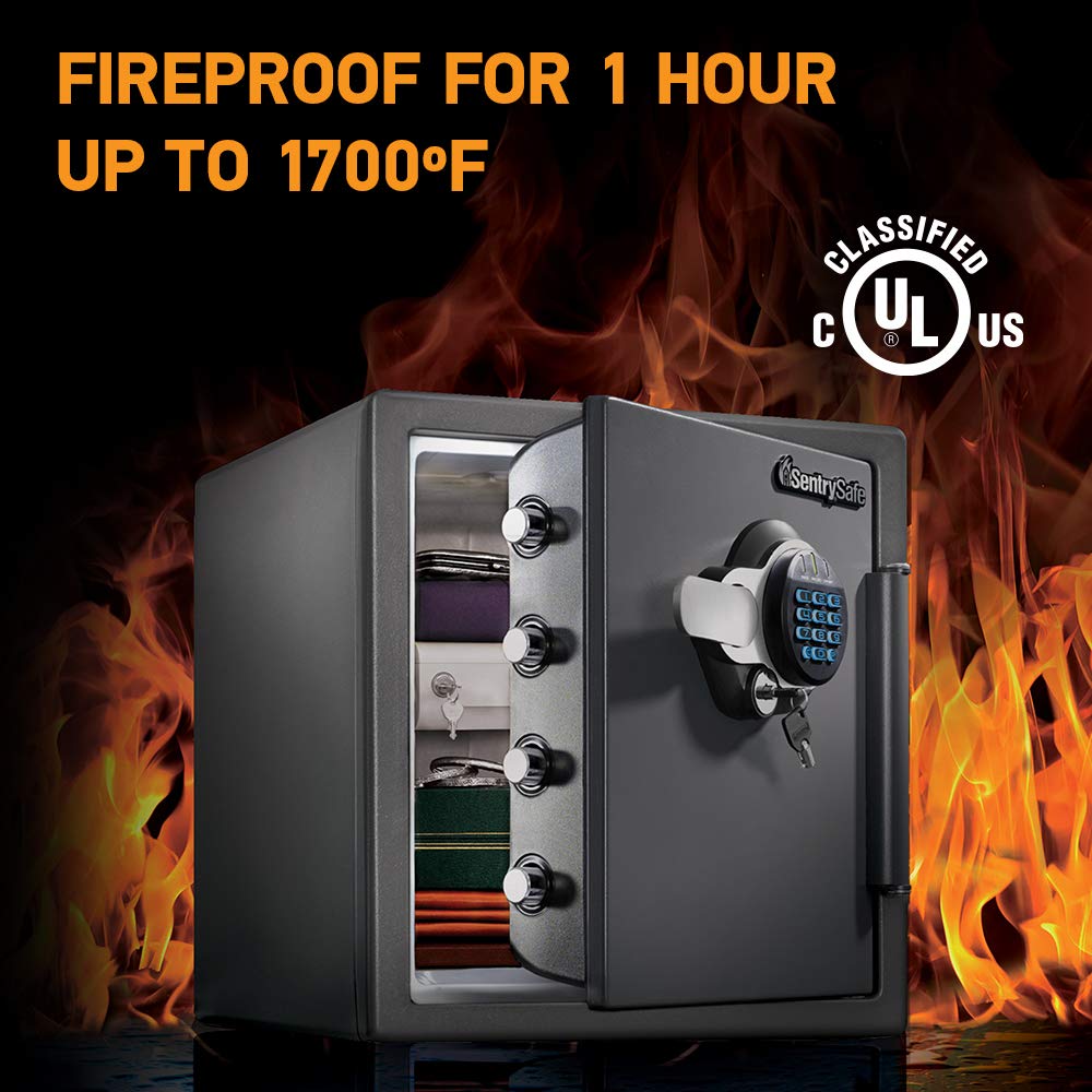 SentrySafe Waterproof and Fireproof Alloy Steel Digital Safe Box for Home with Code Button Keypad, 1.23 Cubic Feet, 17.8 x 16.3 x 19.3 Inches (exterior), SFW123GDC SentrySafe