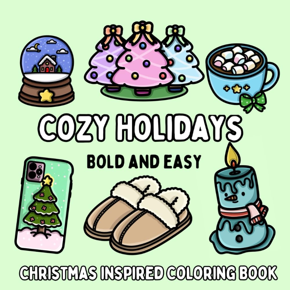 Cozy Holidays: Christmas Inspired Bold and Easy Coloring Book for Adults or Kids (Bold and Easy Coloring Books) WoodArtSupply