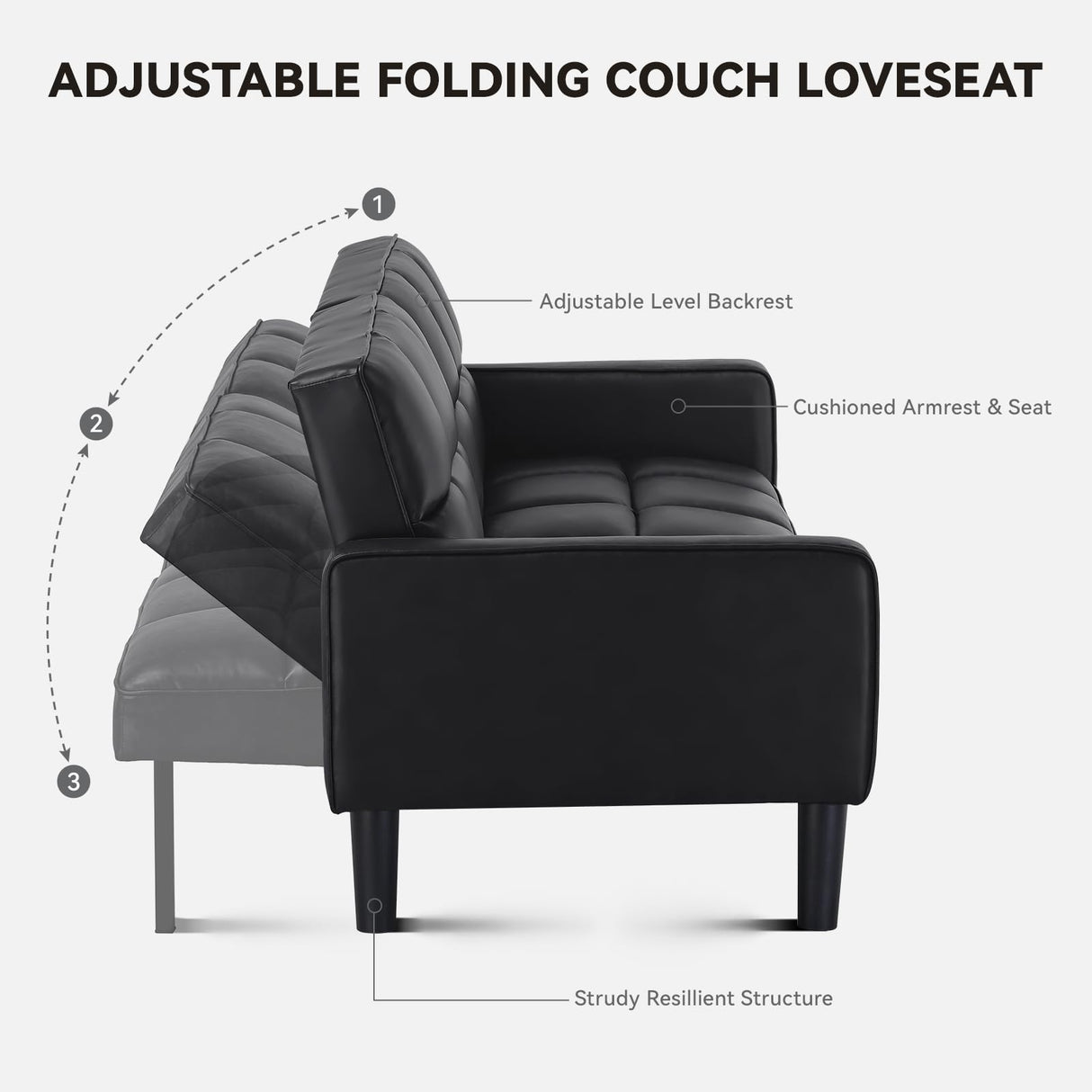 COMHOMA 76 inch Futon Sofa Bed,Mid Century Modern Futon Couch with Adjustable Backrest,Fabric Convertible Sofa Cama,Folding Sleeper Sofa for Living Room,Bedroom (Black) COMHOMA