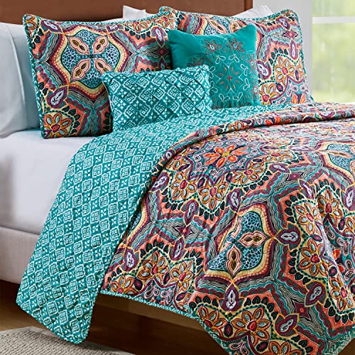 VCNY Home Yara Medallion 5 Piece Reversible Quilt Set, King, Aqua VCNY Home