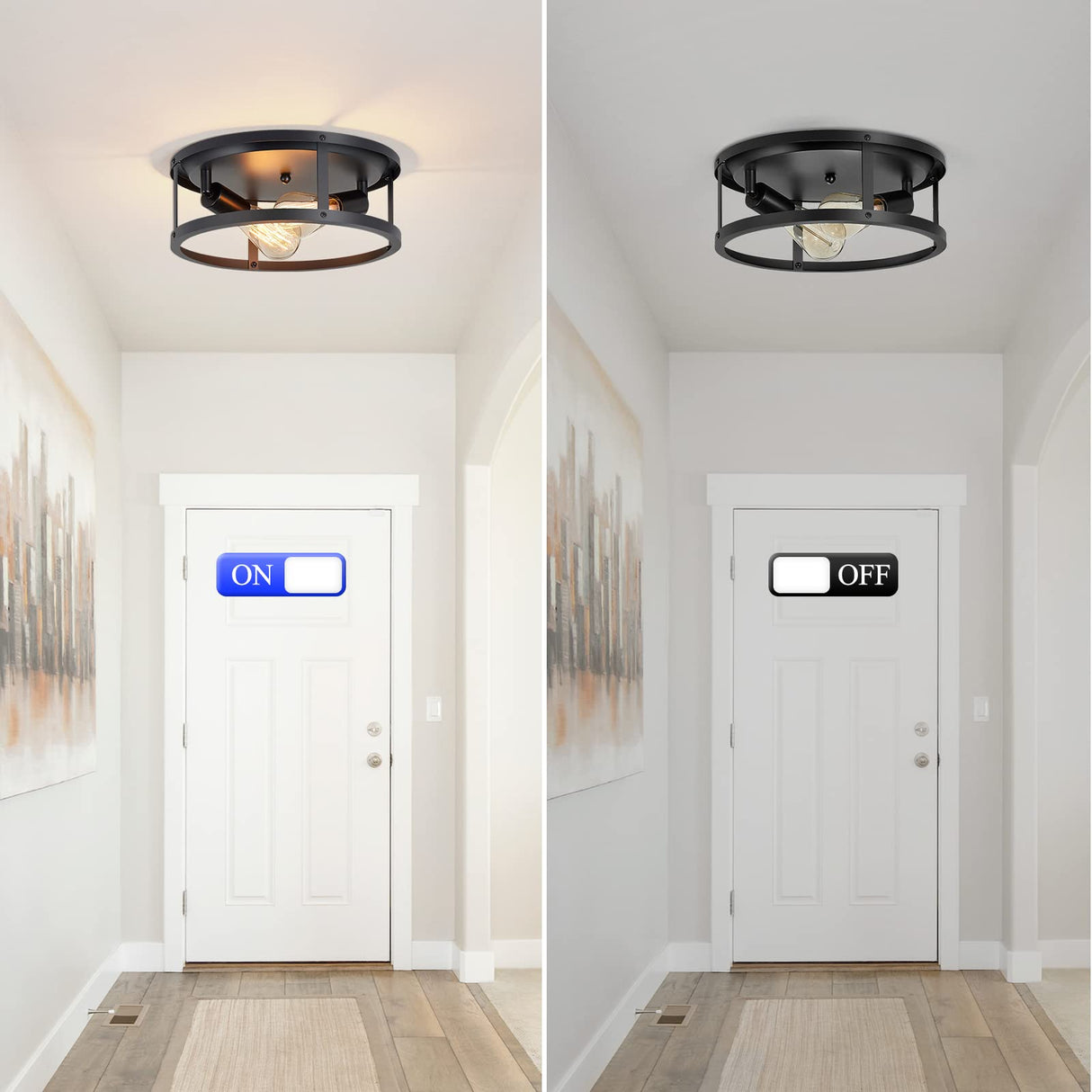 SKEJAO 13 inch Black Flush Mount Ceiling Light Fixture,2-Light Hallway Light fixtures Ceiling,Light Fixtures Ceiling Mount for Kitchen,Farmhouse,Bedroom (2 Pack) SKEJAO