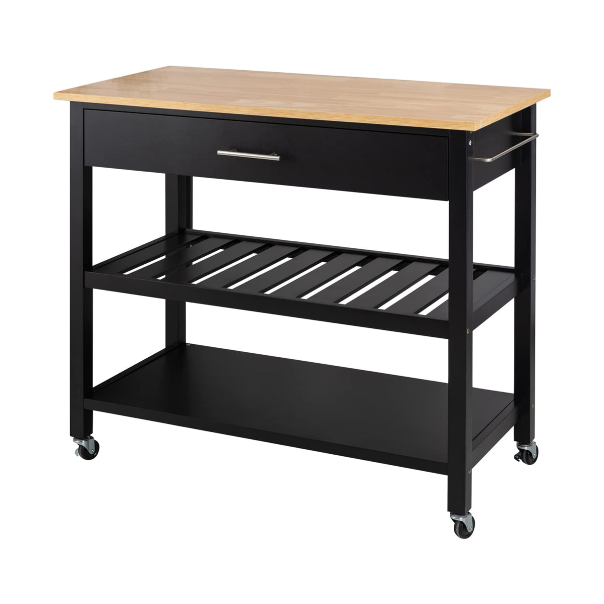 Shintenchi Kitchen Island Cart with Storage,Rolling Kitchen Island Side Table on Wheels with Large Worktop,Storage Cabinet,Towel Rack,Drawers and Open Shelves for Kitchen,Dinning Room,Black Shintenchi